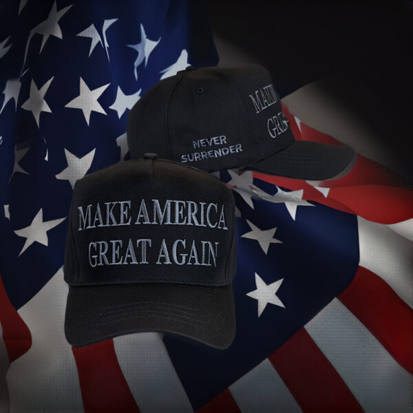 Donald J Trump Never Surrender Black MAGA Hats