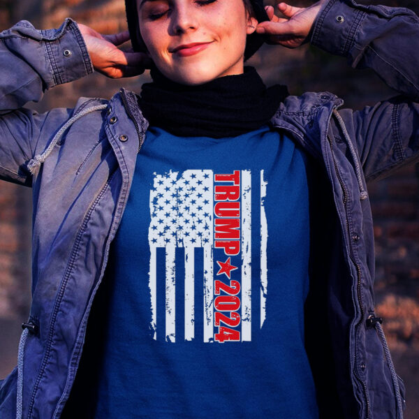 Show Your Patriotism: Donald Trump 2024 Distressed US Flag T-Shirt - Image 2