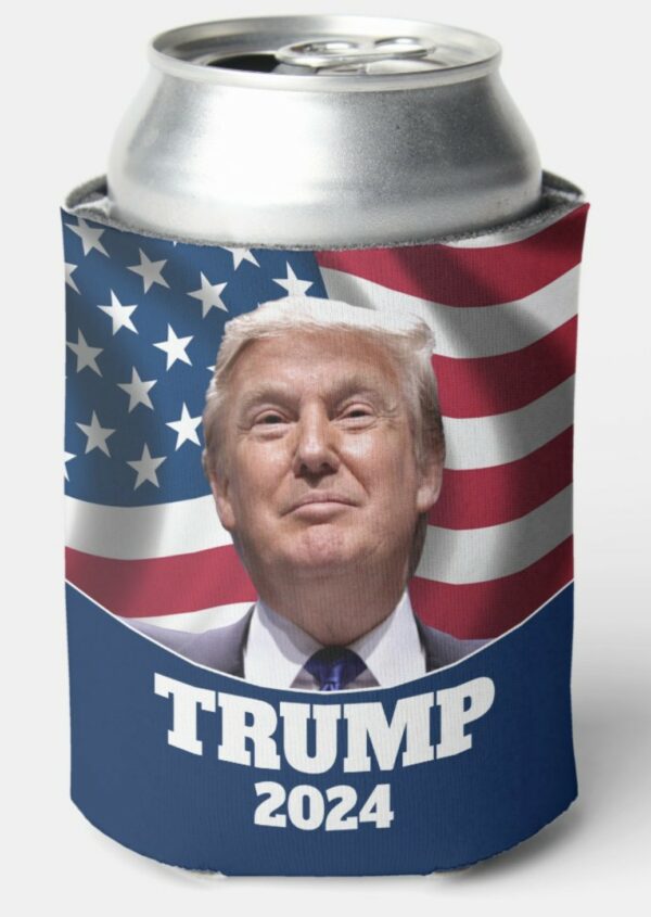 Patriotic Trump 2024 Can Cooler with American Flag Photo