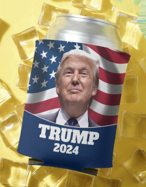 Patriotic Trump 2024 Can Cooler with American Flag Photo - Image 2