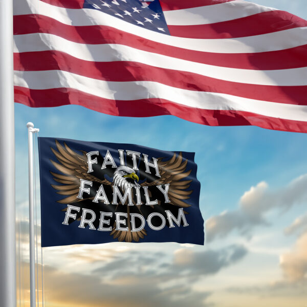 Patriotic Faith Family Freedom Bold Eagle Navy Blue Flag 2024