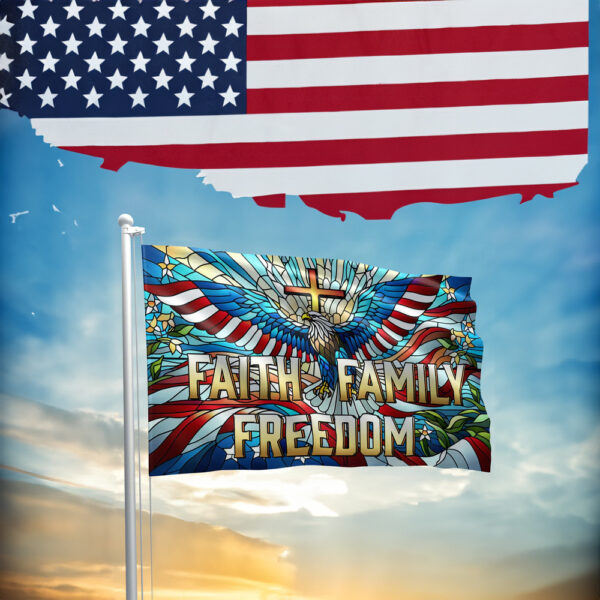 Patriotic Stained Glass Eagle Flag: Faith, Family, Freedom