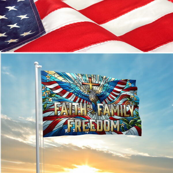 Patriotic Stained Glass Eagle Flag: Faith, Family, Freedom - Image 2