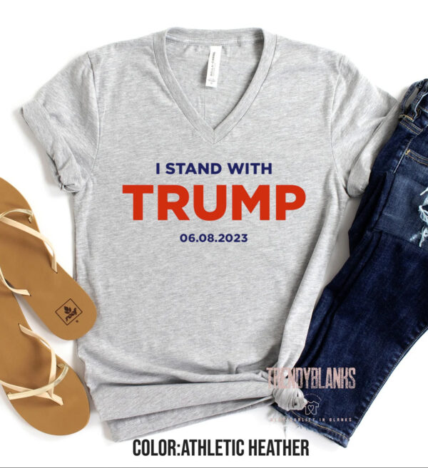 I Stand With Trump 6.8.23 White Unisex V-Neck: Show Your Support in Style - Image 2