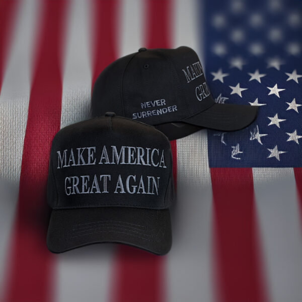 MAGA Never Surrender Black Trucker Hat