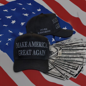 MAGA Never Surrender Black Trucker Hat Cap