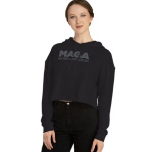 MAGA Never Surrender Black Women’s Cropped Hooded Sweatshirts