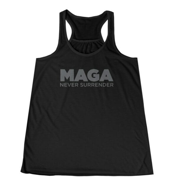 MAGA Never Surrender Black Women's Flowy Racerback Tank