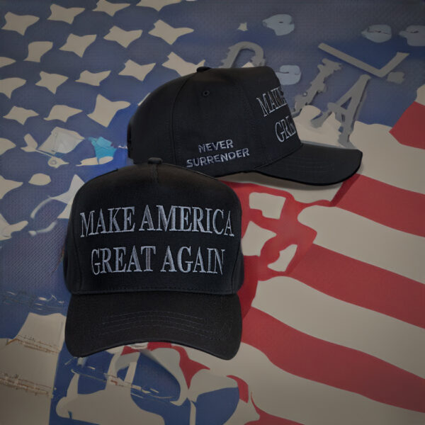 Never Surrender Black MAGA 2024 Hats