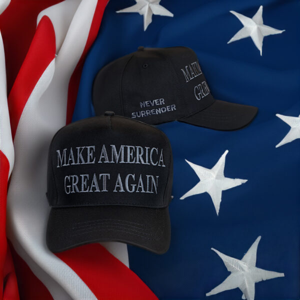 Never Surrender Black MAGA Baseball Cap