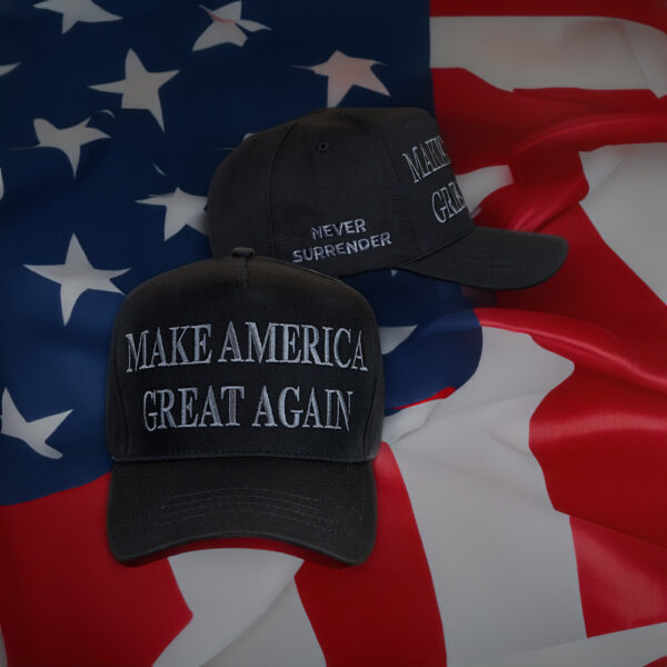 Never Surrender Black MAGA Baseball Caps