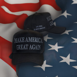 Never Surrender Black MAGA Dad Hat Cap