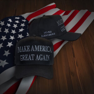 Never Surrender Black MAGA Dad Hats