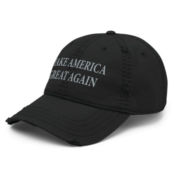 Never Surrender Black MAGA Distressed Dad Hat Cap