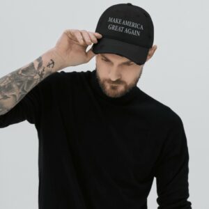 Never Surrender Black MAGA Distressed Dad Hat Caps