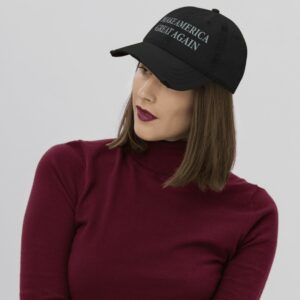 Never Surrender Black MAGA Distressed Dad Hats Caps