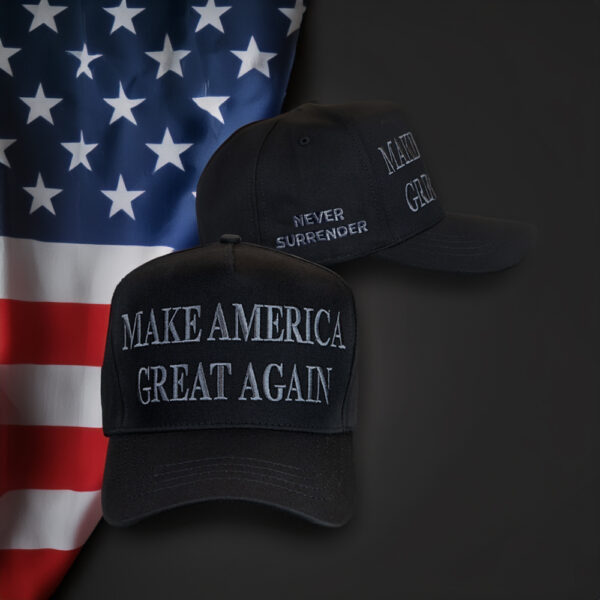 Never Surrender Black MAGA Hat for Patriots