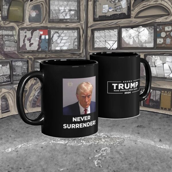 Patriot Legal Defense Fund: Never Surrender Black Coffee Mug