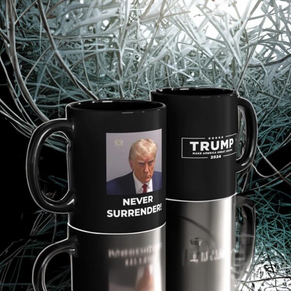 Patriot Legal Defense Fund: Never Surrender Black Coffee Mug - Image 2