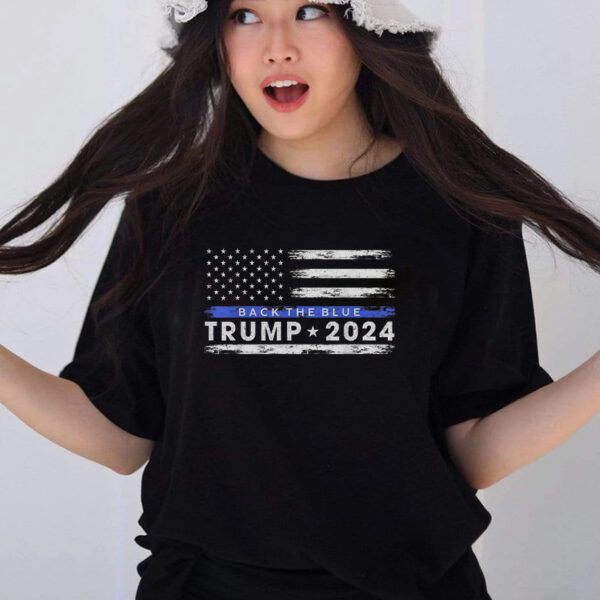 Pro-Trump 2024: Back the Blue with the Thin Blue Line American Flag T-Shirt