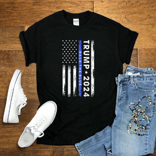 Pro-Trump 2024: Back the Blue with the Thin Blue Line American Flag T-Shirt