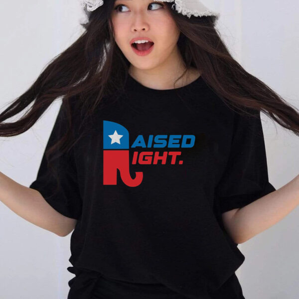 Raised Right Republican Elephant: Retro Distressed Patriotic T-Shirt - Image 2