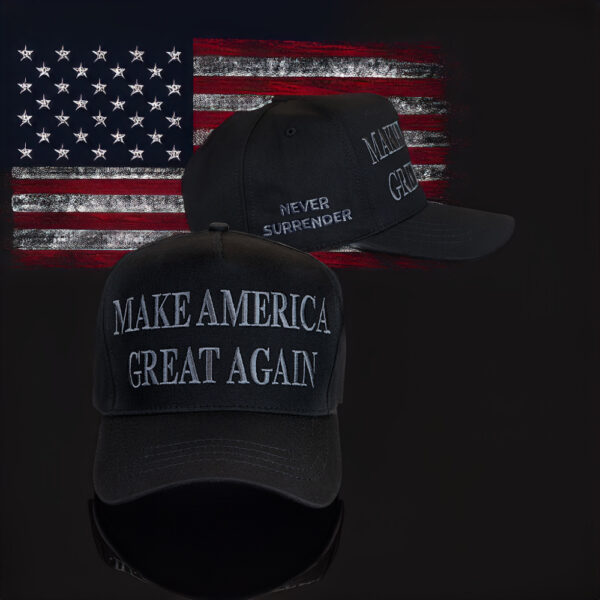 TRUMP NEVER SURRENDER: Black MAGA Hat for True Patriots