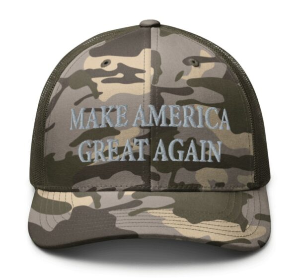 TRUMP NEVER SURRENDER: Black MAGA Camouflage Trucker Hat