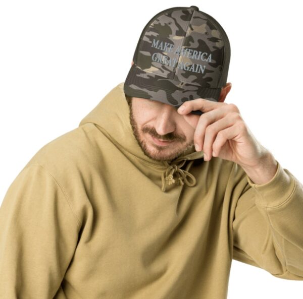 TRUMP NEVER SURRENDER: Black MAGA Camouflage Trucker Hat - Image 3