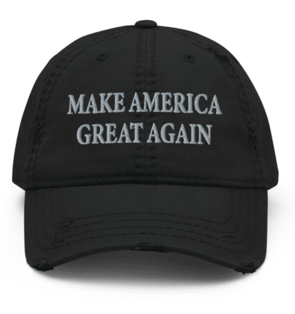 TRUMP NEVER SURRENDER: Distressed Black MAGA Dad Hat