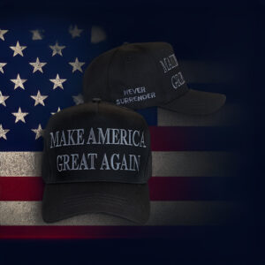 TRUMP NEVER SURRENDER BLACK MAGA Distressed Dad Hat Us