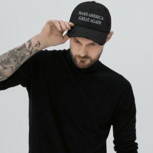 TRUMP NEVER SURRENDER BLACK MAGA Distressed Dad Hats