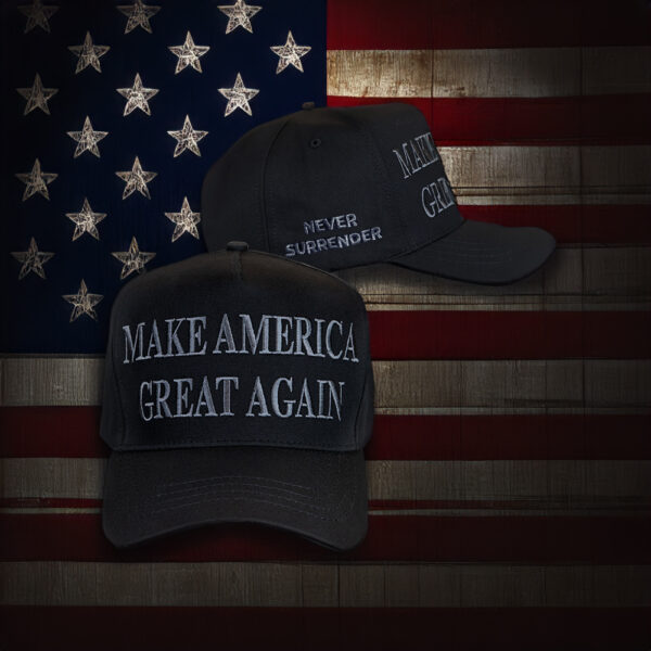 TRUMP NEVER SURRENDER BLACK MAGA Snapback Hat: Show Your Patriotism and Support - Image 2