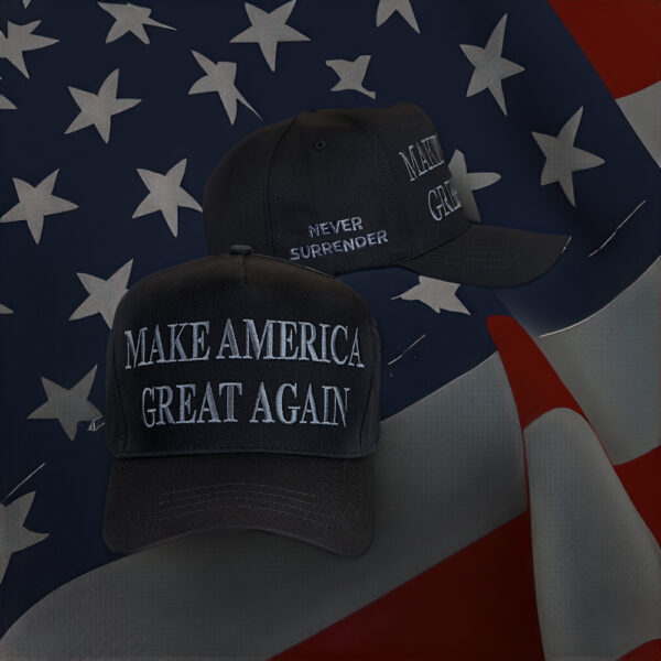 TRUMP NEVER SURRENDER BLACK MAGA Snapback Hat: Show Your Patriotism and Support - Image 3