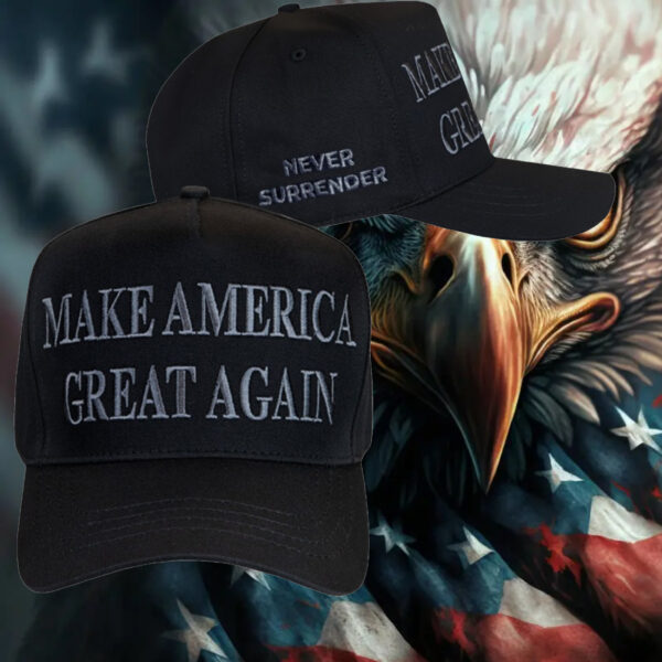 Trump 2024: Never Surrender Black MAGA Cap