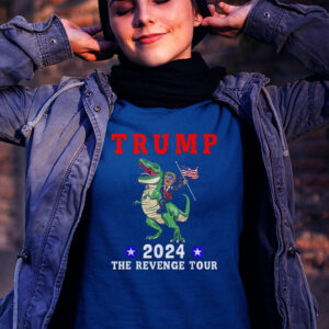 Trump 2024 The Revenge Tour Riding Dinosaur American Flag T Shirts