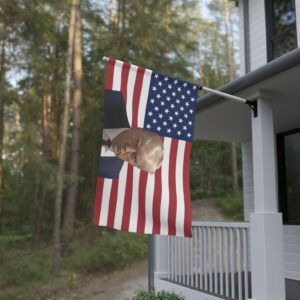 Trump 2024 mug shot on the American flags