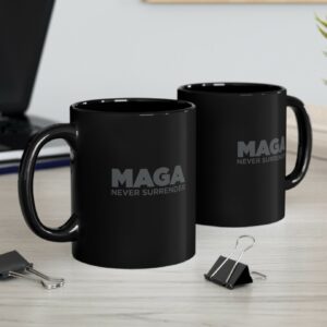 Trump MAGA Never Surrender Black Mug