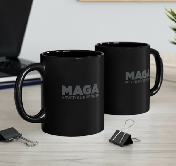 Trump MAGA Never Surrender Black Mug