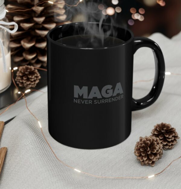 Trump MAGA Never Surrender Black Mugs