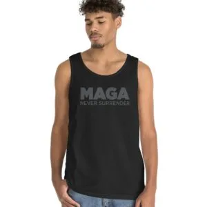 Trump MAGA Never Surrender Black Tank Top Tee