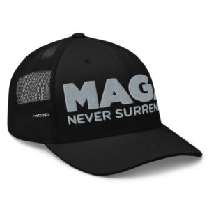 Trump MAGA Never Surrender Black Trucker Hat Caps