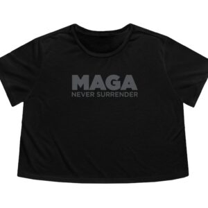 Trump MAGA Never Surrender Black Women's Flowy Cropped Tee