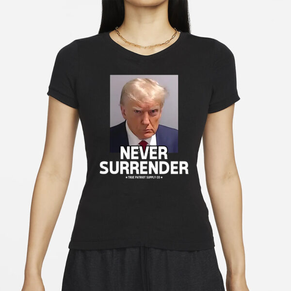 Trump Mugshot: Never Surrender Unisex Classic T-Shirt - Image 2