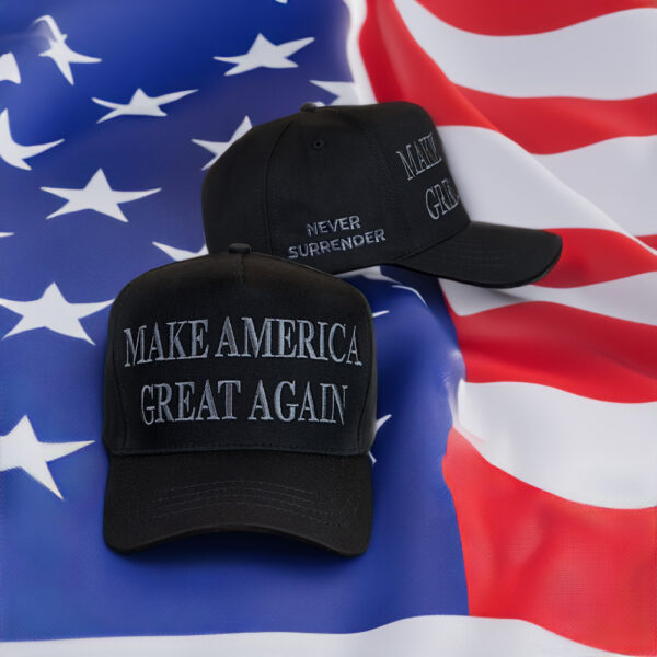 Trump Never Surrender Black MAGA 47 HatS