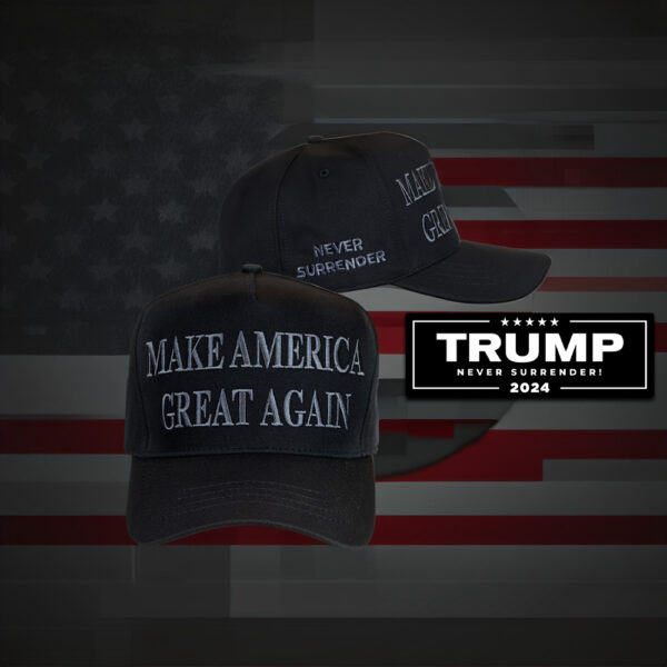 Trump Never Surrender Black MAGA Closed-Back Structured Caps