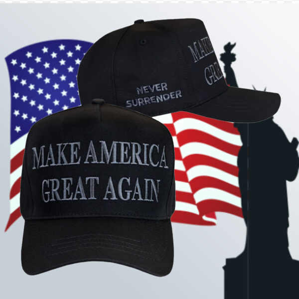 Trump Never Surrender: Black MAGA Retro Trucker Hat