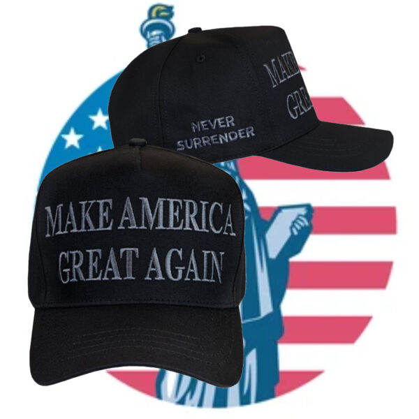 Trump Never Surrender: Black MAGA Retro Trucker Hat - Image 3