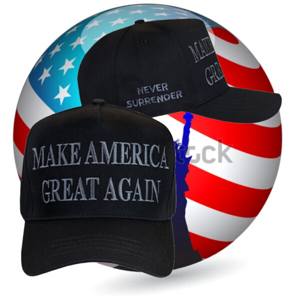 Trump Never Surrender: Black MAGA Retro Trucker Hat - Image 2