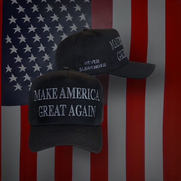 Trump Never Surrender Black MAGA Retro Trucker Hats